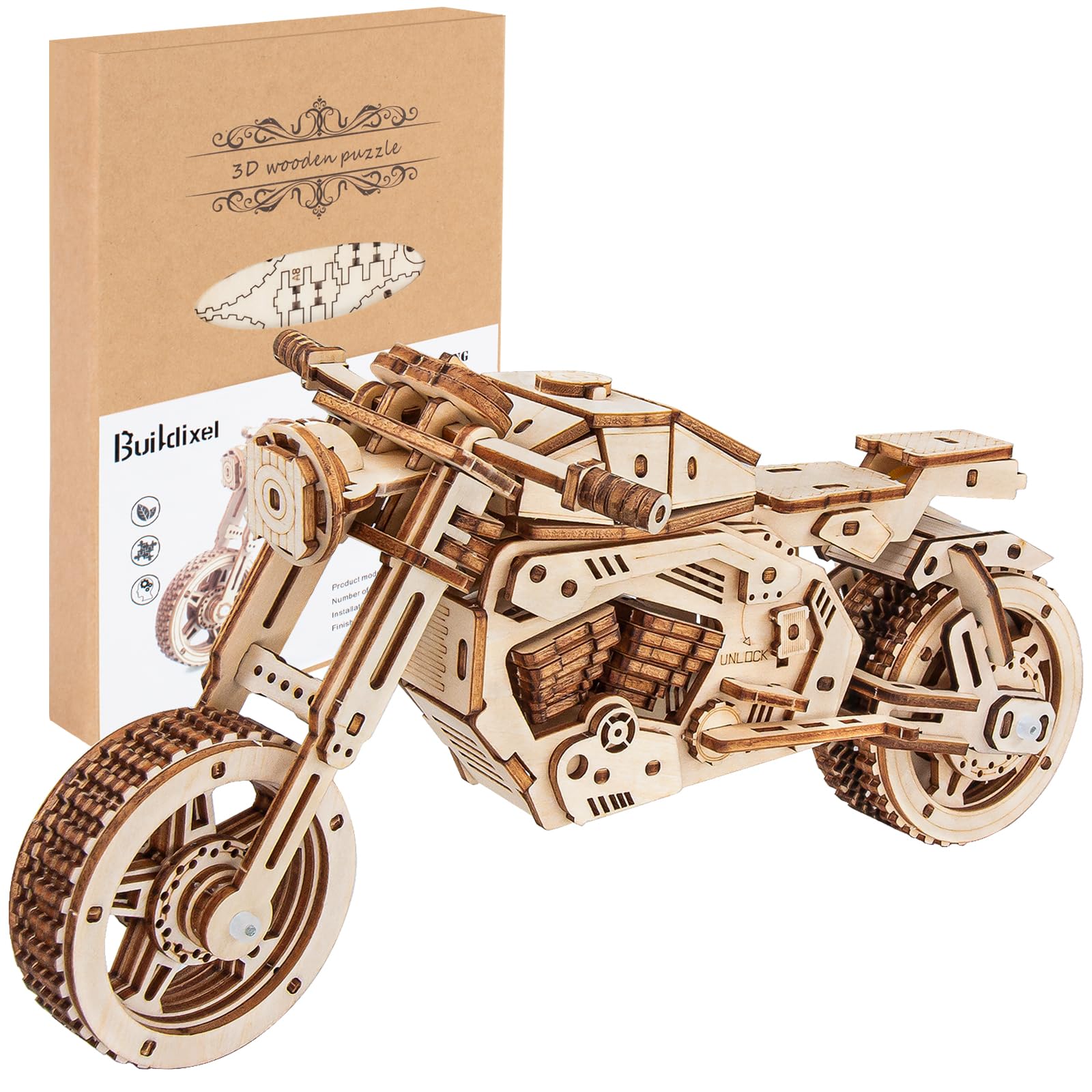 Photo 1 of 3D Wooden Puzzle Motorcycle Model, Mechanical Model Car Kits for Adults, Hobby Kit to Build Your Own Wooden Bike, Best Gift for Motorcycle Riders Men, Adults Teens on Birthday Christmas (Motorcycle)