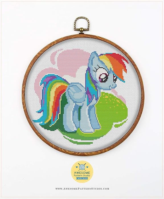 Rainbow Dash My Little Pony K814 Counted Cross Stitch KIT#3. Threads, Needles, Fabric, Embroidery Hoop and 4 Printed Color Schemes Inside. Embroidery Pattern Kit