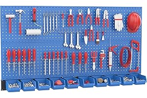 Ultrawall Pegboard Wall Organizer, Blue Metal Peg Board Panels, Garage Storage System with Hooks and Storage Bins, 59pcs