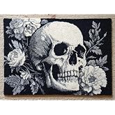 DIY Latch Hook Rug Kit Black and White Skull Head and Flowers 52x38cm-1 | Hook and Latch Yarn Crochet Floor Mat with Pattern Easy for Beginners Adults Carpet Tapestry Making for Home Decoration