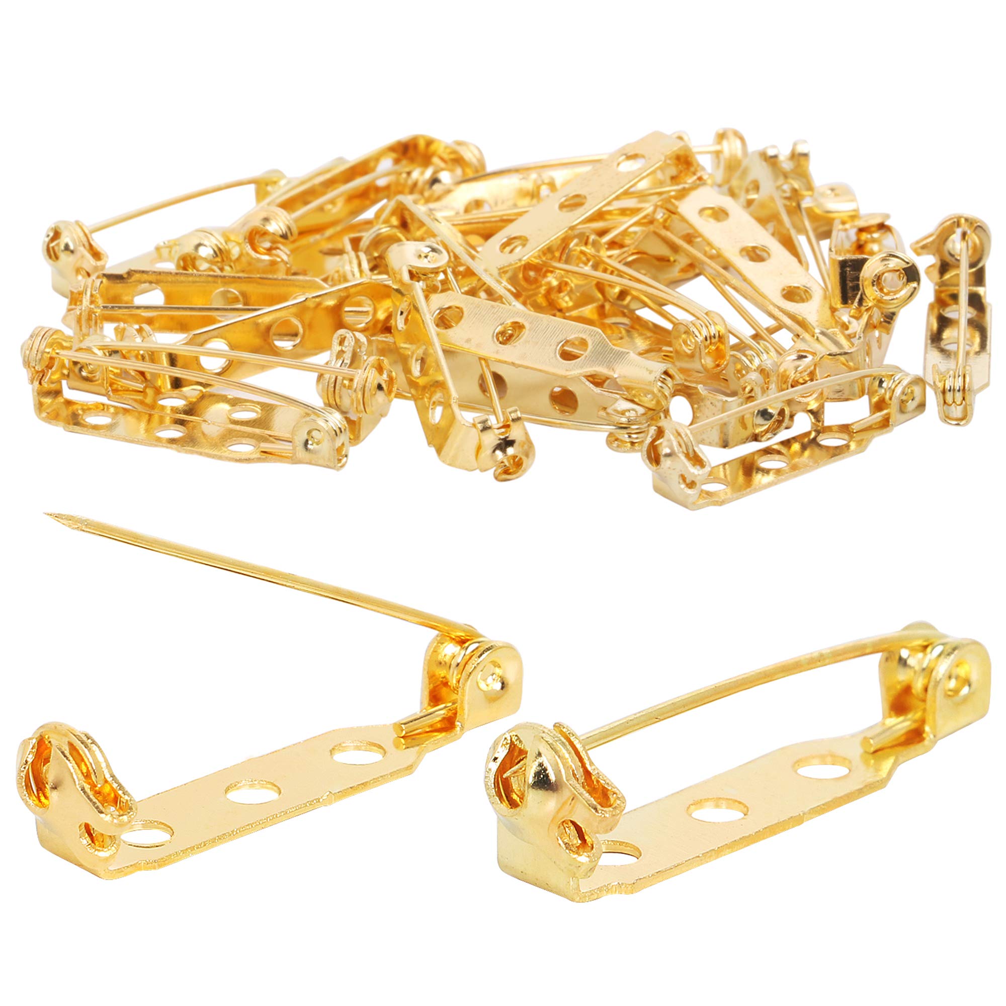 TRIXES 100PC Brooch Pins – Safety Clasp with Back Bar Fastener - 25mm - Gold