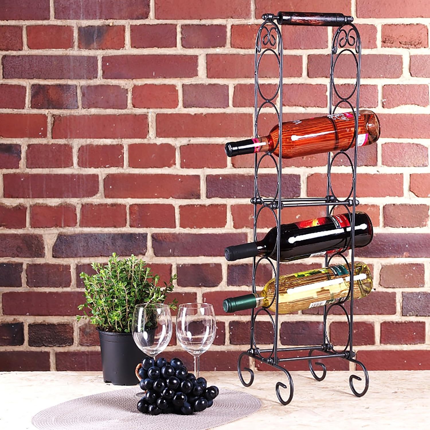 DESIGNER 6 BOTTLE WINE RACK HOLDER cage storage wrought iron stand from