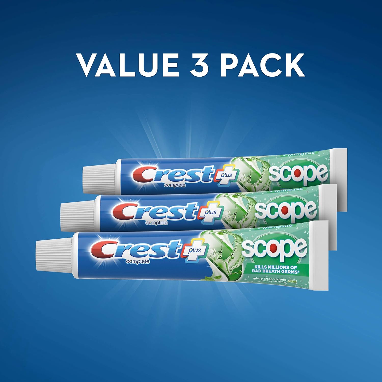 Crest + Scope Complete Whitening Toothpaste, Minty Fresh, 5.4 oz, Pack of 3 : Beauty