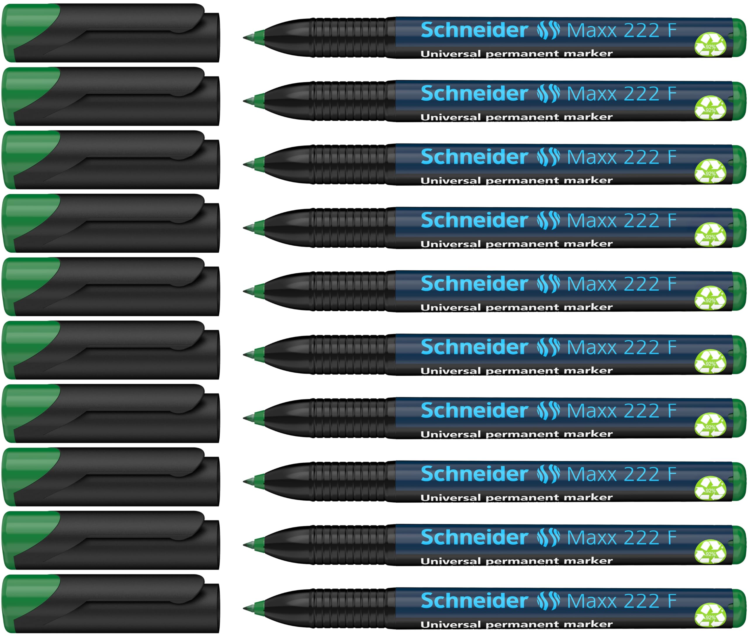 Schneider OHP F 222 OHP Marker Pens Permanent 0.7 mm Cap-Off-Ink Refillable Pack of 10 Green