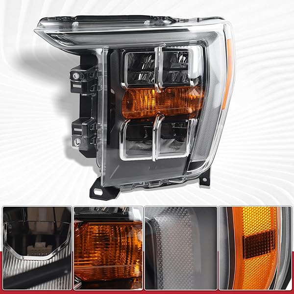 DUOLCTARMS W/O ADAPTIVE CHROME W/QUAD LED REFLECTOR HEADLIGHT HEADLAMP ASSEMBLY COMPATIBLE FOR 2021-2023 FORD F150 F-150 XLT/LARIAT LEFT DRIVER SIDE NL3Z-13008-G FO2502415