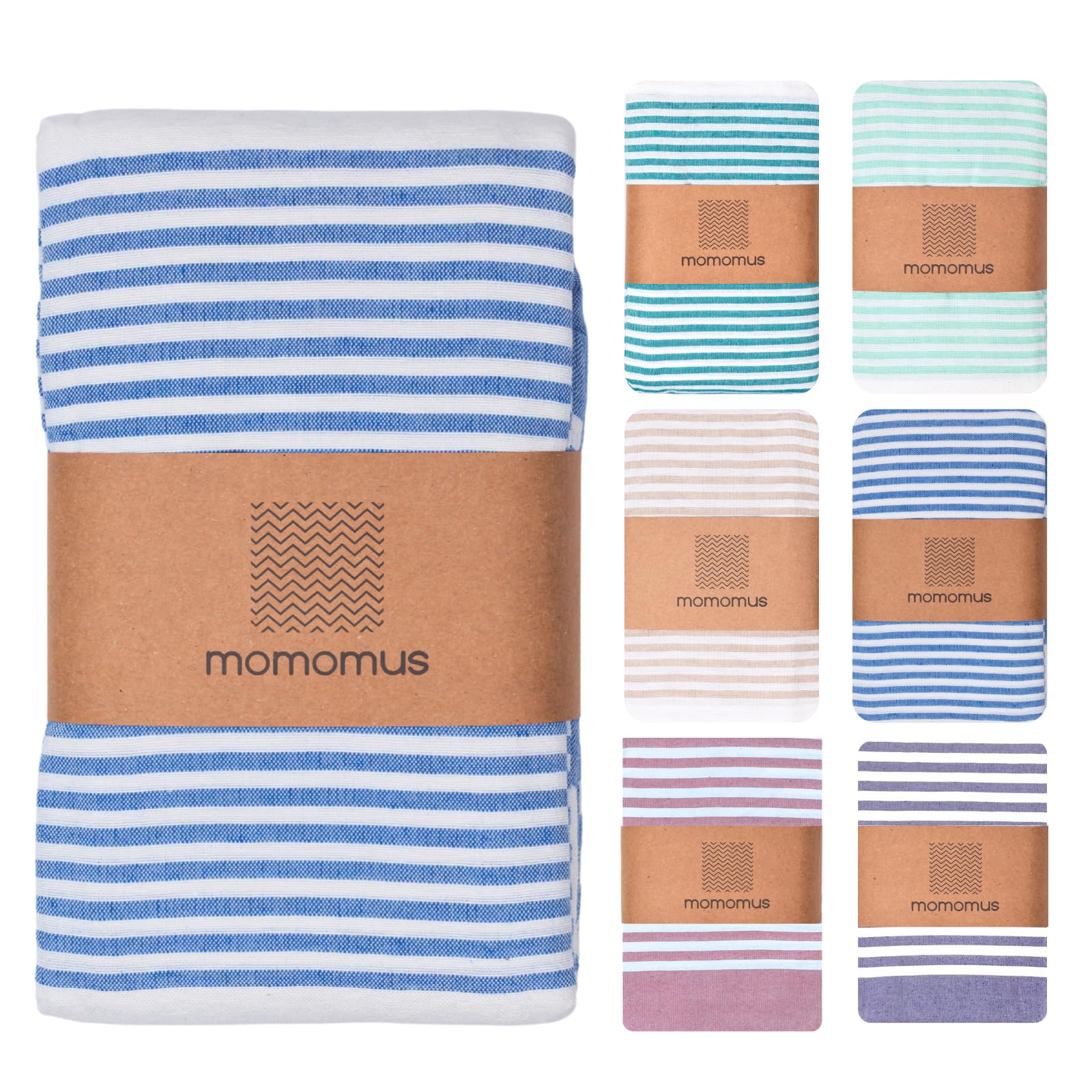 MOMOMUS XXL Fouta - Extra Large Picnic Blanket for the Beach – With Fringes, Foldable, Lightweight – Sandproof Beach Blanket, Lightweight Sandless Beach Mat – Blue, 210x240 cm