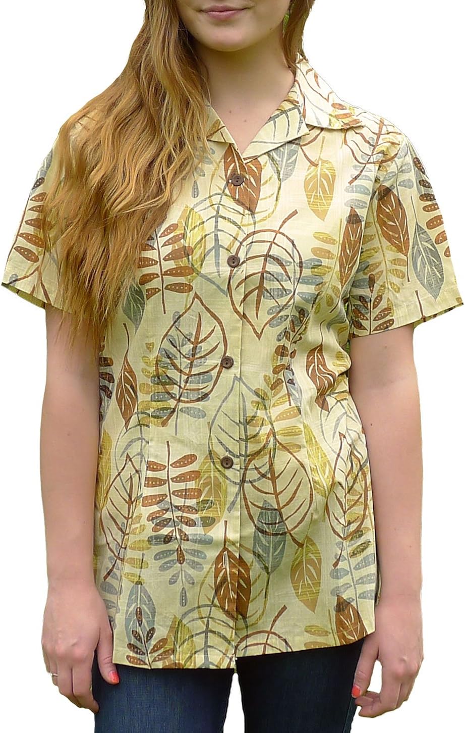 Squish Womens Hawaiian Shirt / Aloha Shirt by Squish Modern Leaf