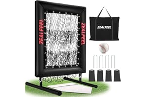 ZEALFEEL Baseball Pitching Net Pro, 9 Hole Pitching Target with Strike Zone Target, 5 Height Adjustable, Portable Easy Setup Trainer Net for Baseball & Softball with Ball, Home Plate & Pitching Rubber