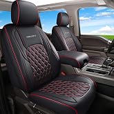 Huidasource Silverado Front Seat Covers Fit for Chevrolet Silverado GMC Sierra Pickup 1500 2007-2026, 2500HD 3500HD 2015-2026 Crew Double Extended Cab Truck Seat Cushion Cover(Front Pair/Black&amp;Red)