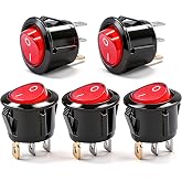 mxuteuk 5pcs Snap-in AC110/120V Lighted Round Rocker Switch Illuminated Boat Toggle Power Switch Red Light SPST ON-Off 3 Pin AC 250V 6A 125V 10A, Use for Household Appliances MXU1-5-101NR