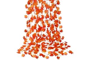 CQURE 12 Pack Fall Leaf Garland, Hanging Vines Garland Artificial Fall Maple Leaves Thanksgiving Decor for Home Wedding Fireplace Party