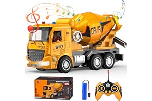 lausomile Kids-Play-Construction Cement-Mixer-Trucks Christmas Birthday-Gifts - RC Cement Truck Toy with Rechargeable Batteries Realistic Light and Sound Suitable for Kids Boys Girls