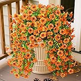 ZFProcess Artificial Hanging Flowers Plants for Outdoor Fall Decoration, 2PCS Faux Silk Daisy UV Resistant Look Real for Outside Home Indoor Planter Porch Garden Yard Autumn Decor(Orange)
