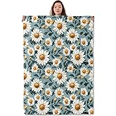 UNDAHIS Vintage Daisy Blanket, Soft Warm Cozy White Daisies Floral Throw Blanket Gifts for Adults Kids Women, Lightweight Fuzzy Comfy Flannel Blankets for Couch, Travel, Bed, House Decor 60×50 Inch