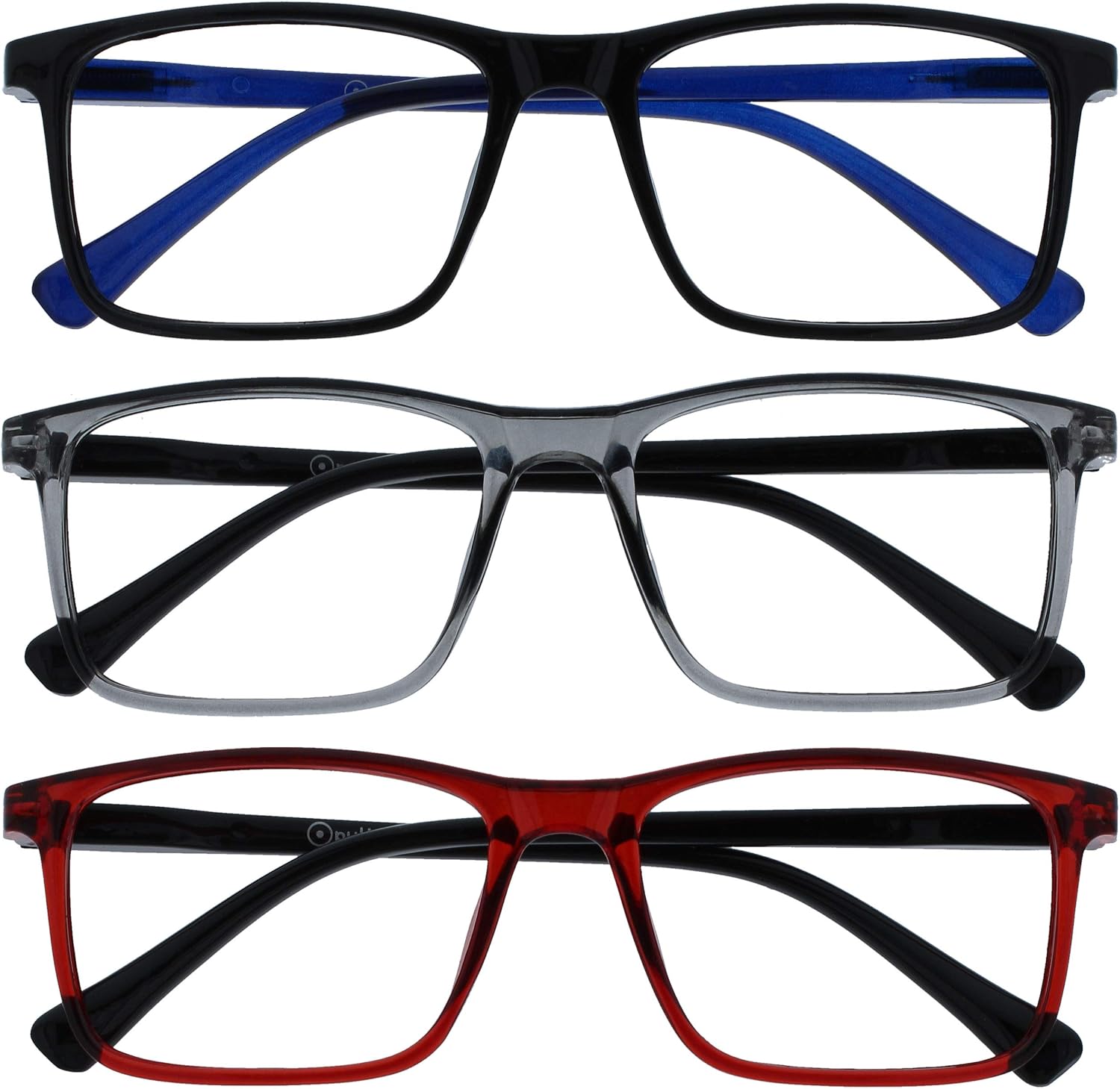 OPULIZE INK Reading Glasses -3 Pack- Large Rectangular Frame - Spring Hinges - Scratch Resistant - Black Grey Red - Mens Womens +1.00