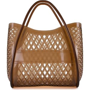 CUSHIONAIRE Kizzy Clear Jelly Tote Bags for Women, Lightweight Waterproof Beach Purse with Open Top and Lattice Cutout