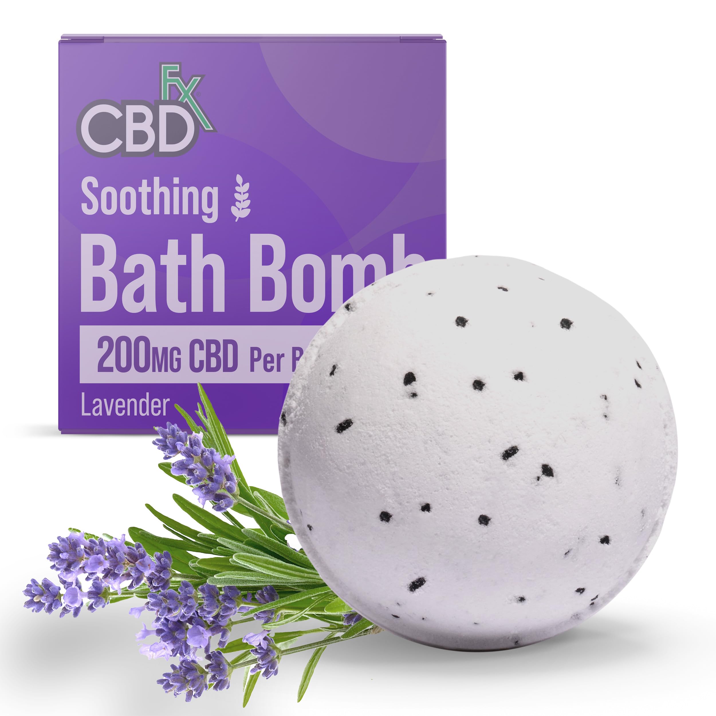 CBDfx High Strength 200mg CBD Soothing Lavender Bath Bomb - Hawaiian Black Salt Bubble Bath Bomb for Relaxation, Muscle Soak & Sleep Support, Vegan, Cruelty-Free, Single