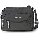 Baggallini Triple Zip Small Crossbody Bag for Women - 8x6 Lightweight Convertible Fanny Pack Belt Bag