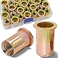 Vifmy 1/2''-13 UNC Rivet Nut, 19Pcs Zinc Plated Finish Carbon Steel Flat Head Threaded Insert Nutsert Kit