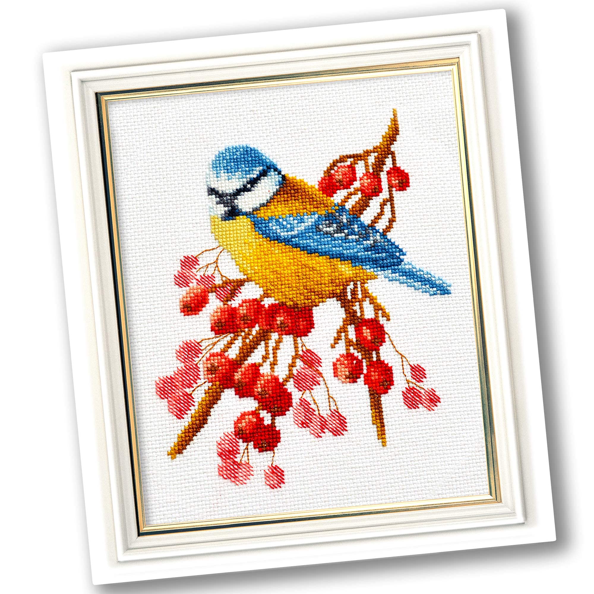 Povitrulya Tit Bird Counted Cross Stitch Embroidery Kit for Adults 'Frosty Morning'