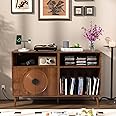Fiogmub Large Record Player Stand, Mid Century Turntable Stand with Door, Record Player Table Holds Up to 350 Albums,Vinyl Display Shelf for Living Room (Brown)