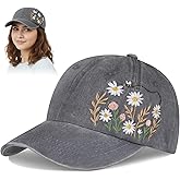 Cutecrop Embroidered Baseball Cap Gifts for Women Men Adjustable Bucket Cotton Embroidered Soft Breathable Baseball Hats(Daisy Flower,Gray)