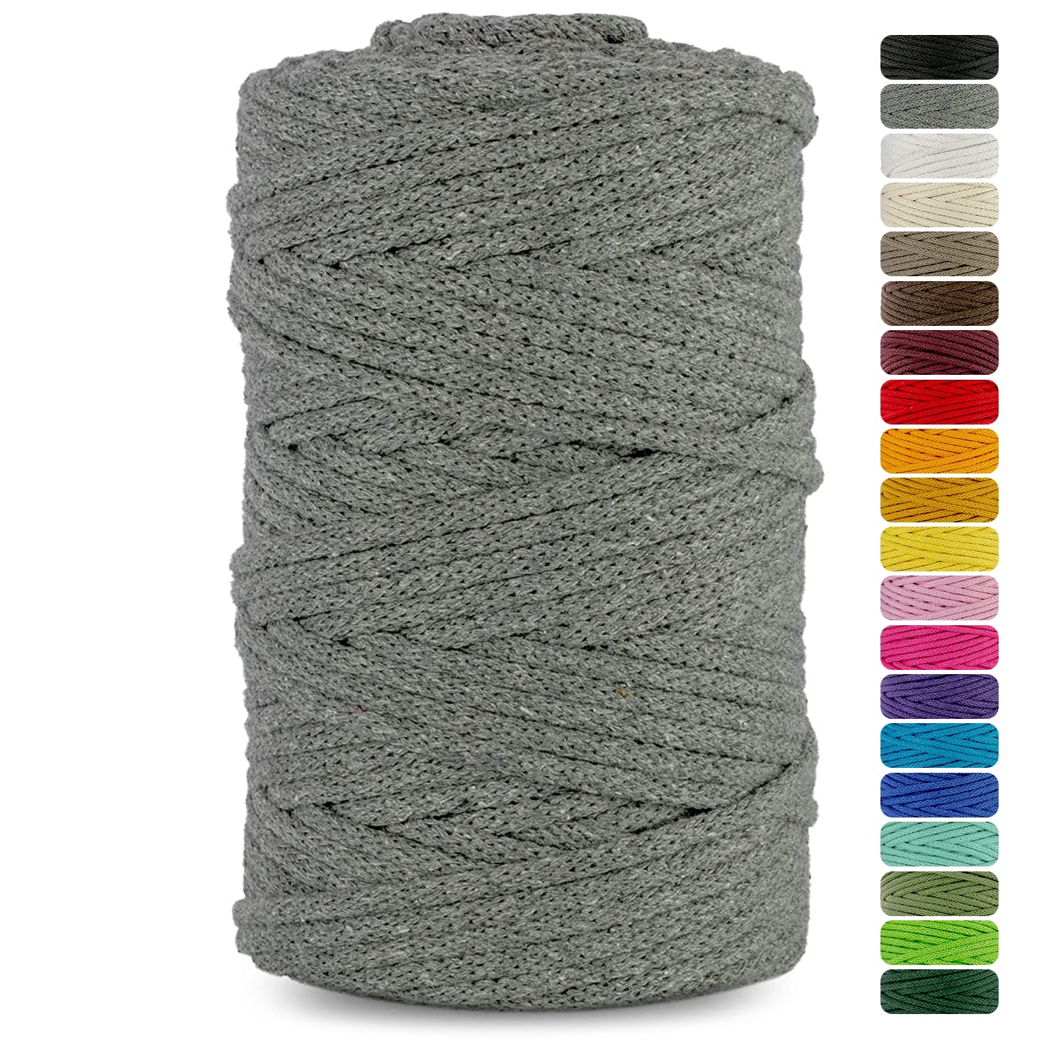 Netuno 1x Macrame Cord Braided Macramé Yarn Dark Grey 5 mm x 100 m 0,2 inch x 3 937 inch Natural Twine String Cotton Cord Ideal Project Hanging Baskets DIY Handbags Decoration