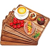 Roowest 5 Pack Solid Acacia Wood Serving Trays for Laser Engraving Rectangular Wooden Board for Food Appetizer Serving Tray Plates for Vegetables Fruit Cheese Housewarming Gifts(14 x 10 Inch)
