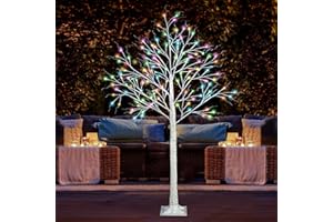 Fanshunlite Lighted Birch Tree, 6FT 18 Color Changing Lit Birch Easter and Mother's Day with RGB Fairy Light, 120 LED with 8 Modes and Timer for Home Wedding Party Indoor Outdoor Decoration