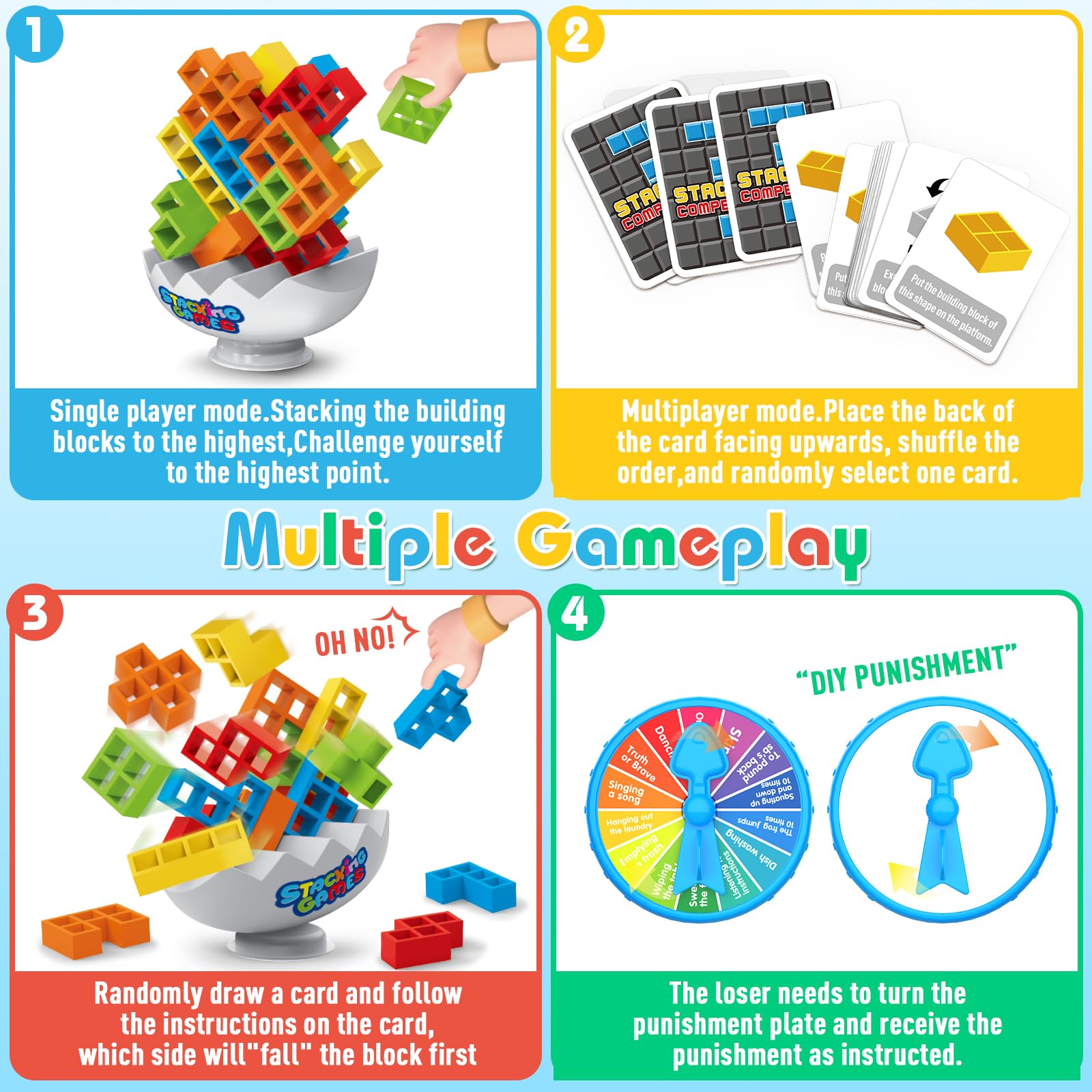 70Pcs Tetra Board Game for Kids & Adults 4-8 8-12, Team Building Blocks Stacking Game, Stacking Balance Toy for Family Friend, 2 Players+ Family Games