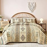 Drucon Boho King Size Aztec Quilt Set 3 Pieces Brown Ultra Soft Lightweight Fall Quilt Beddding Set, Microfiber Bohemian Bedspread Coverlet Set with 2 Pillowcases for All Season (King, 104"x90")