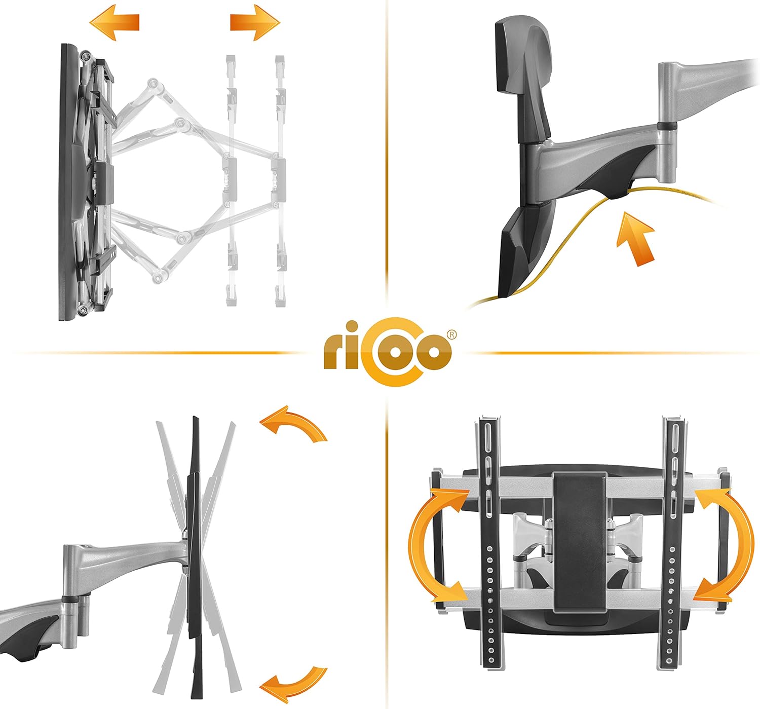 RICOO TV Bracket Tilt Swivel approx 40-65 Inch for LED LCD OLED Curved and Flatscreens S1944 Wall Mount Universal for VESA 200x200-400x400 - Image 4