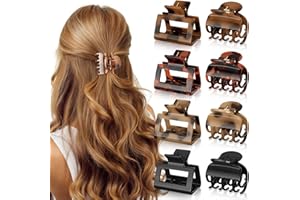 Oeusnael 8 PCS Medium Hair Clips for Women Girls - 2 Styles Rectangle and Double Row Teeth Small Claw Clips for Thin Thick Hair, Strong Hold Jaw Clips Stylish Leopard Print Hair Accessories, Tortoise