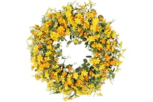 LOKEISNA LOKEINSA 22In Wreaths for Front Door, Yellow and Orange Daisy Wreaths for Front Door Indoor Outdoor Home Farmhouse Festival Décor