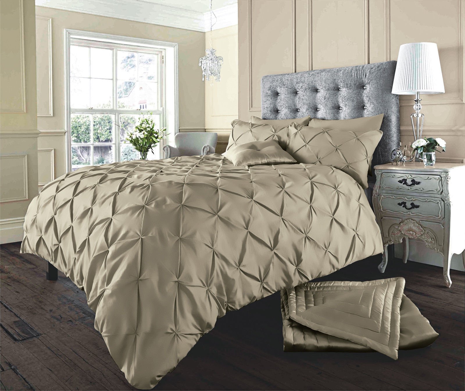 GC GAVENO CAVAILIA Pintuck Duvet Cover, Polycotton Pleated Bedding Bed Set, Latte, King