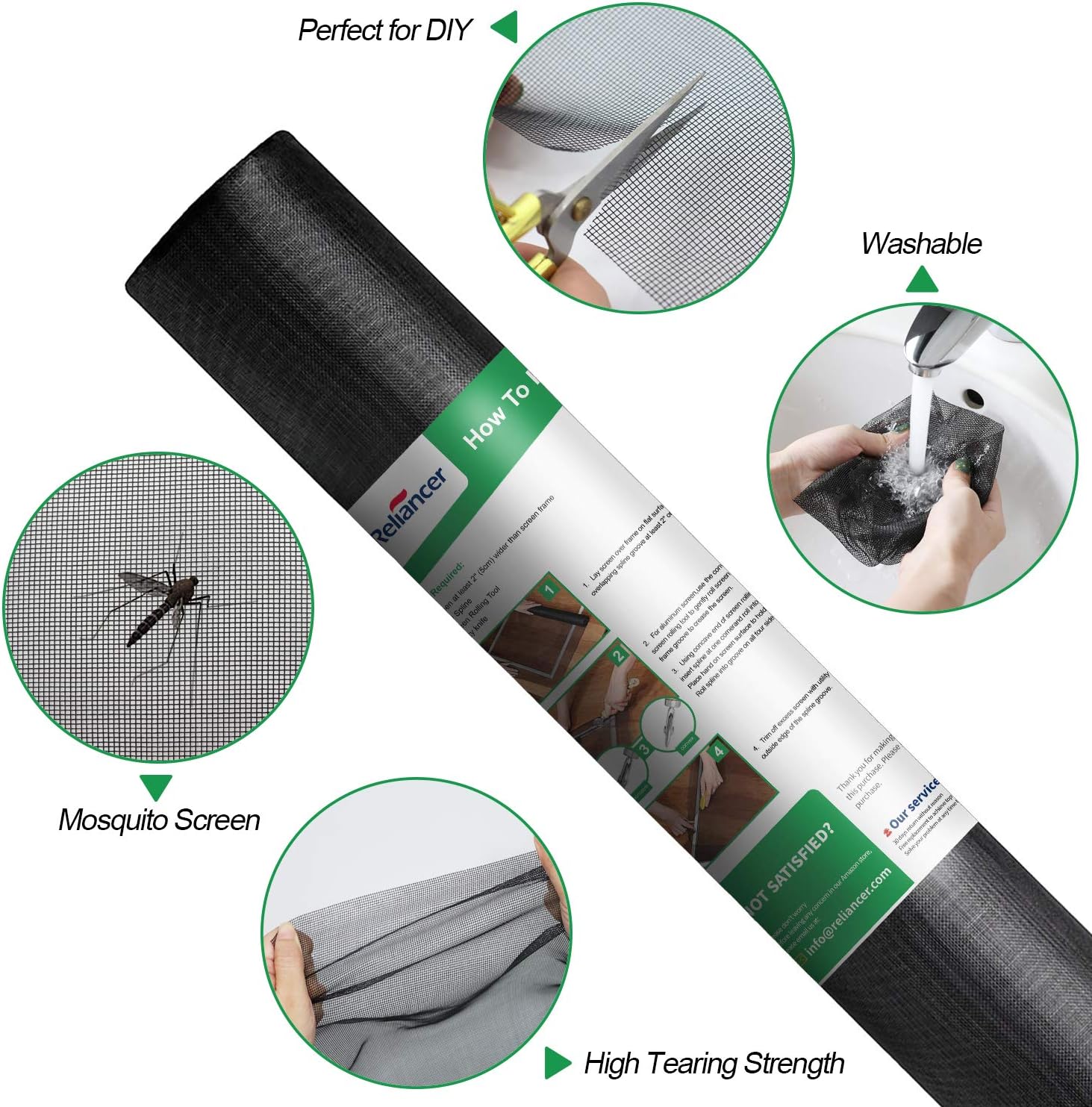 Fiberglass Window Screen Roll 36in x 100ft DIY Custom Screens Replacement Mesh for Windows Doors Patio Screens Premium Pet Proof Screen Porch Screen for Outdoor kitchens Tree Houses Pool(36in x 100ft) - - 
