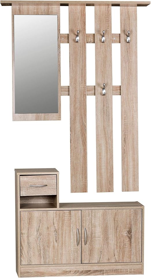 Finebuy Sero Garderobe Komplett Zum Aufhangen Flur Mit Spiegel Garderoben Set Wandgarderobe Mit Hut Ablage Holz Mit Garderobenhaken Hangend Mit Unter Schrank Platzsparend 90cm Breit 2 Teilig Sonoma Eiche Amazon De Kuche Haushalt