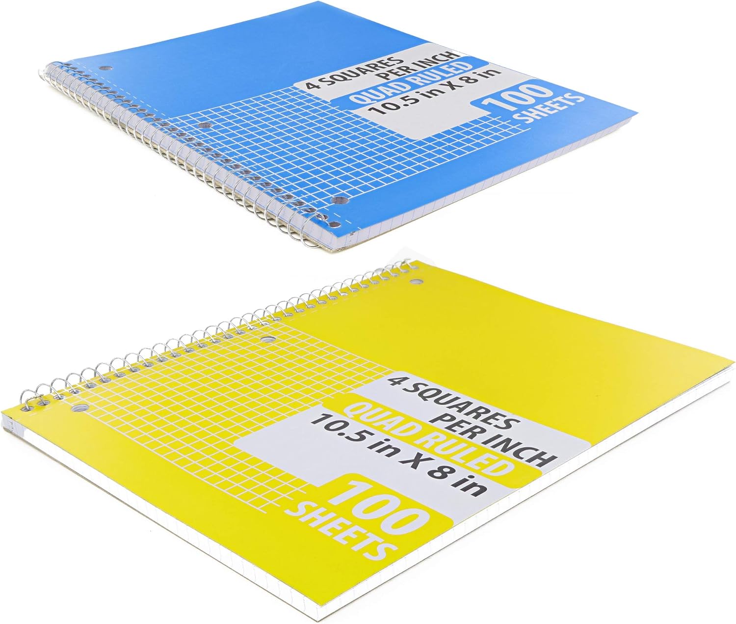 Emarw Spiral Notebooks Quad Ruled Heavy Duty White Paper 100 Sheets Assorted Colors Water Resistant Covers Protect Your Notes 3-hole punched for Ring Binder (Pack of 4) : Office Products