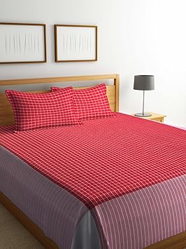 Dhrohar Classy Hand Woven Cotton Double Bed Cover with 2 Pillow Covers - Red & White