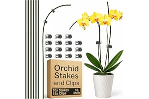 SPROOT 10Pcs Plant Support Stakes for Indoor Plants 16 Inches with 15 Clips, Plant Sticks for Indoor and Outdoor Plants, Tall Bendable Orchid Clips and Single Stem Flower Stakes (Green)