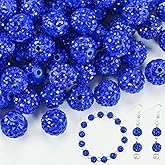 Abitoncc 180pcs 10mm Rhinestone Clay Beads for Jewelry Making, Blue Crystal Round Disco Ball AAA+ Grade Beads Bulk, Sparkly Diamond Bling Baseball Beads for Necklace Bracelet Earring DIY Supplies