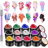 SAVILAND Non-Sticky 3D Sculpting Gel for Nail Art, 12 Colors Black White | No-Wipe, For Hand Carving 3D Art Design, Plant-Based Formula, Soak-Off, With Dual-End Sculpture Pen, Home and Salon Use