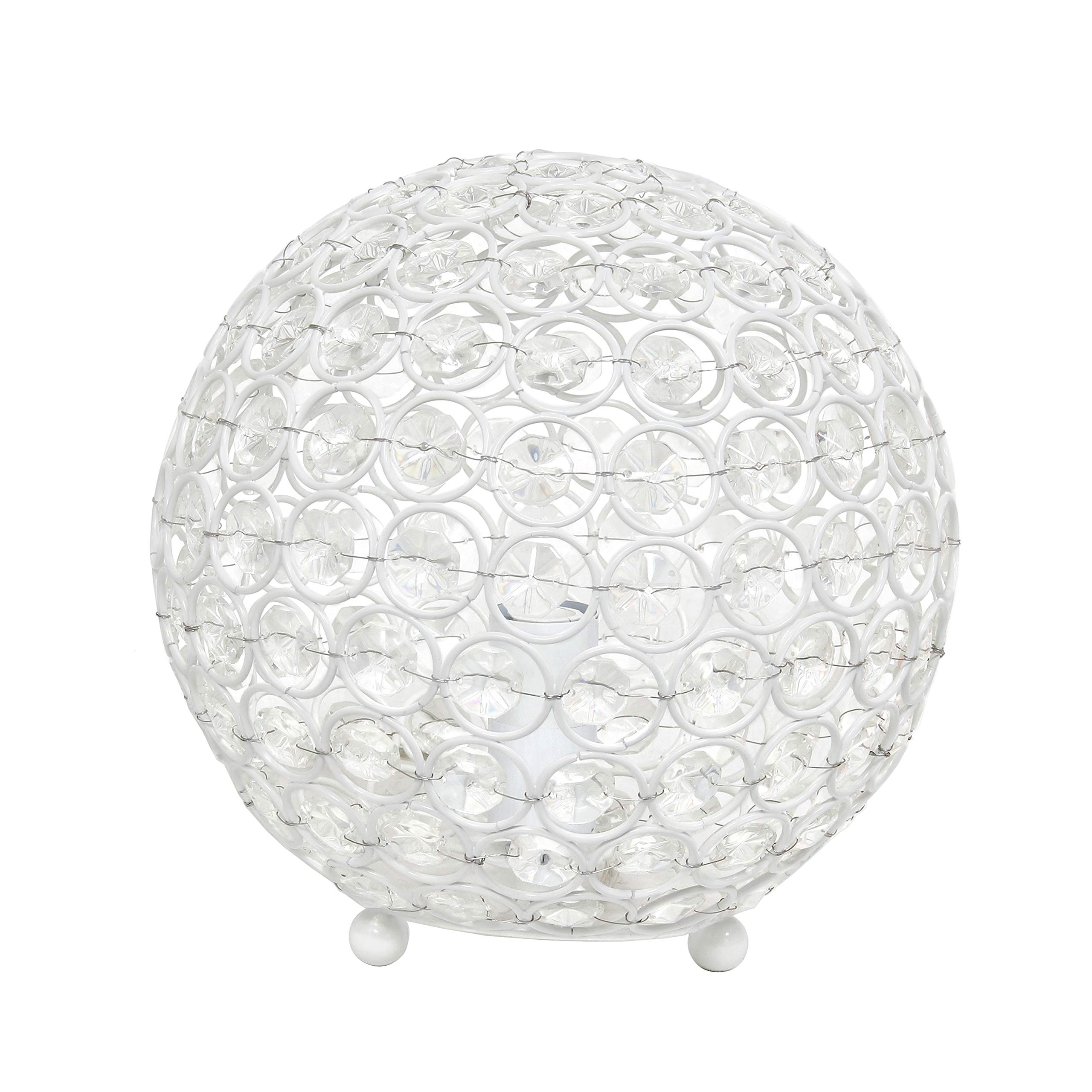 Elegant Designs LT1026-WHT 8" Elipse Crystal Collection Metal Crystal Ball Sequin Table Desk Lamp for Accent Lighting, Décor, Living Room, White Image