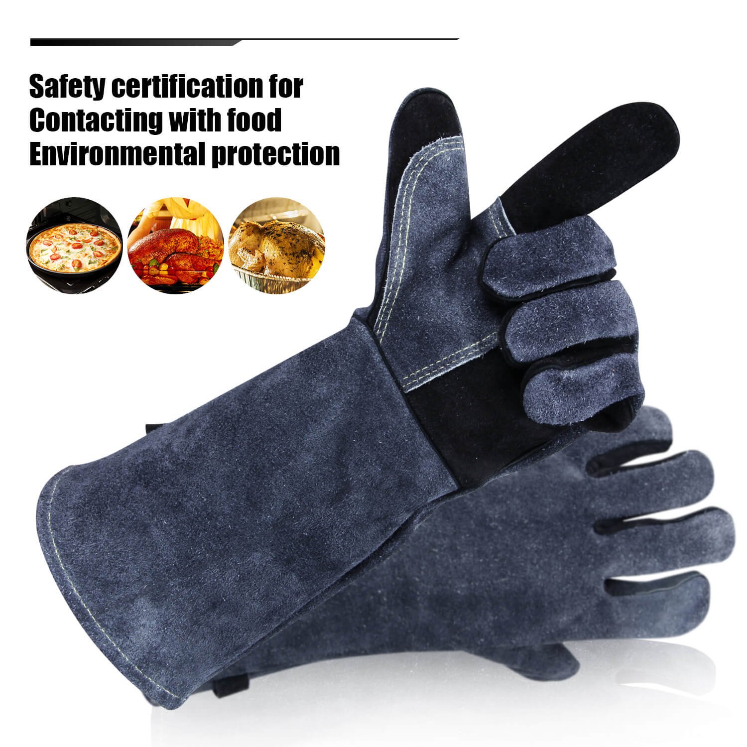 Upgrade Welding BBQ Gloves, 932°F Heat Resistant Leather Grill Glove