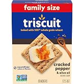 Triscuit Cracked Pepper &amp; Olive Oil Whole Grain Wheat Crackers, 12.5 oz | Family Size Snack Crackers, Lunch Snacks, 100% Whole Grain Wheat, Non-GMO, No Artificial Colors or Flavors