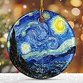 Starry Night Style Ceramic Christmas Ornaments – Artistic Blue Holiday Decor for Tree, Famous Painting Inspired Art Ornament, Elegant Artist Gift