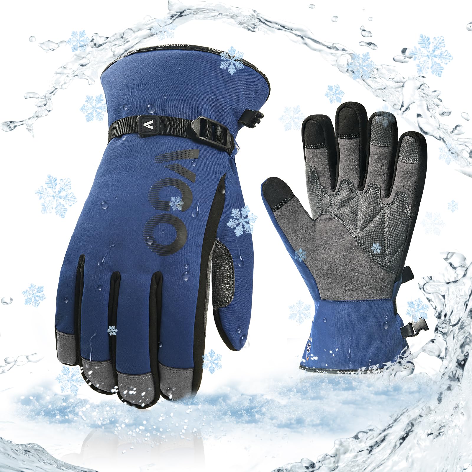 Vgo... Winter Waterproof Gloves Men Touchscreen, Utility Thermal Gloves for Working Scooter Freezer Walking Skiing Warehouse Multipurpose in Cold Weather, 1 pair