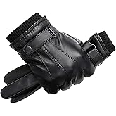 Men Sheepskin Leather Gloves Winter Warm Full Finger Touchscreen Driving Casual Gloves