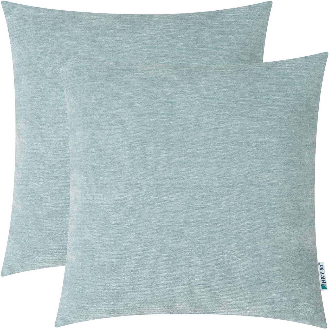 Pale Blue Throw Pillows Covers 18x18 Inch for Couch Sofa Living Room Bed, Chenille Soft Comfy Solid Decorative Throw Pillows Cases Set Cushion Cover Pack of 2 (Duck Egg)