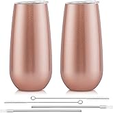 2 Pack Stemless Champagne Tumblers, 6 Oz Insulated Flute Tumbler, Double Insulated Unbreakable Glasses for Friends Birthday Christmas Wedding (Rose Gold)